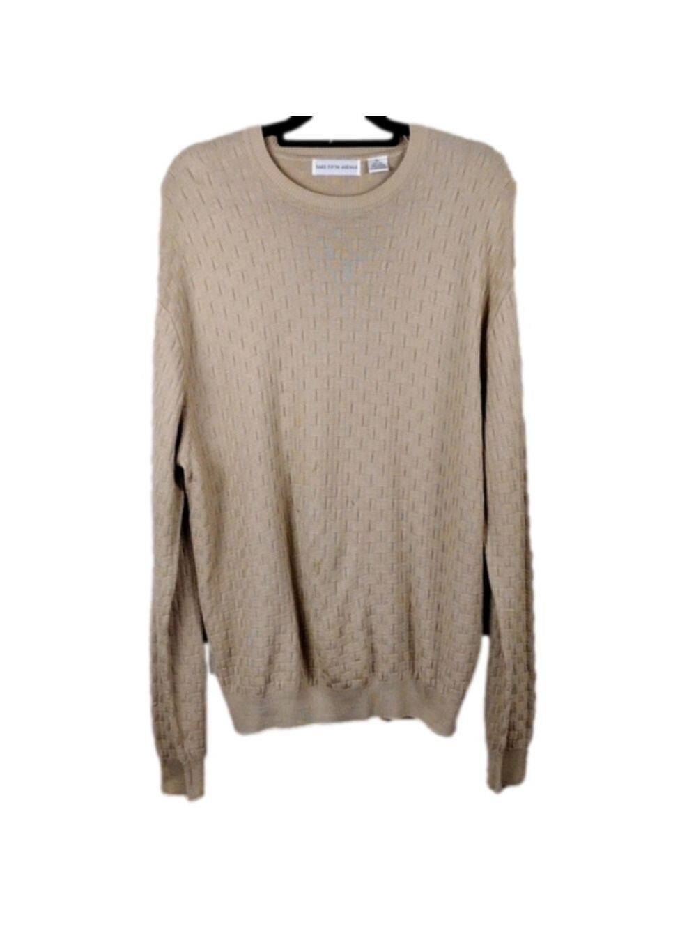 Saks Fifth Avenue 100% Silk Beige Woven Textured Crewneck Long Sleeve Sweater